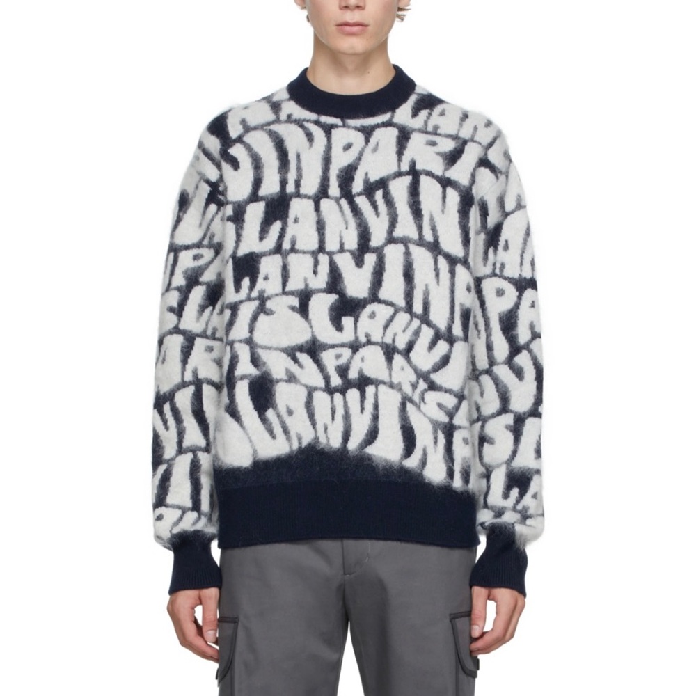 Lanvin navy & white logo print crewneck sweater